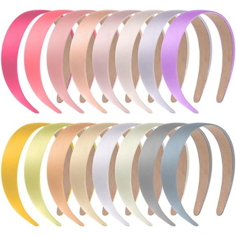 Womens Satin Headbands Bulk 16 Pack One Inch Anti Slip Plain Hair Bands